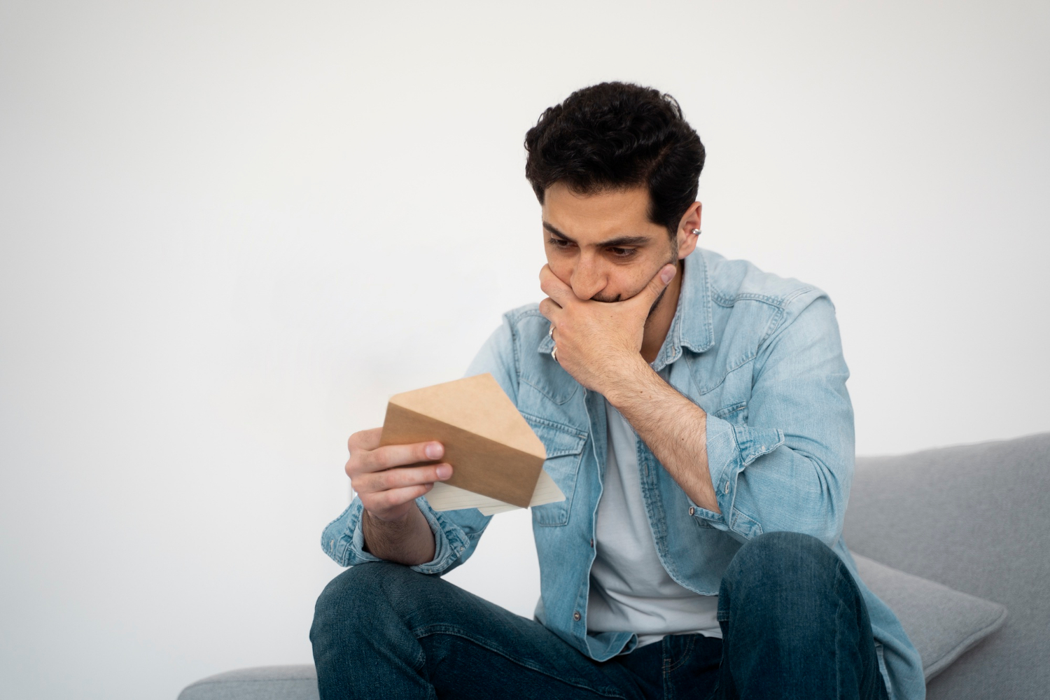 A stressed man holding an envelope | Source: Freepik