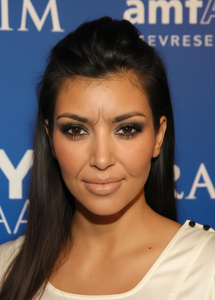 How Kim Kardashian would've possibly looked without the alleged rhinoplasty and other cosmetic enhancements via AI. | Source: Gemini