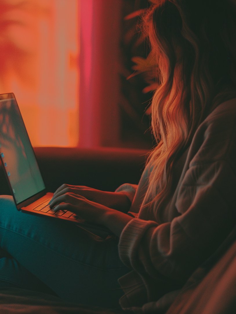 A woman using a laptop | Source: Midjourney
