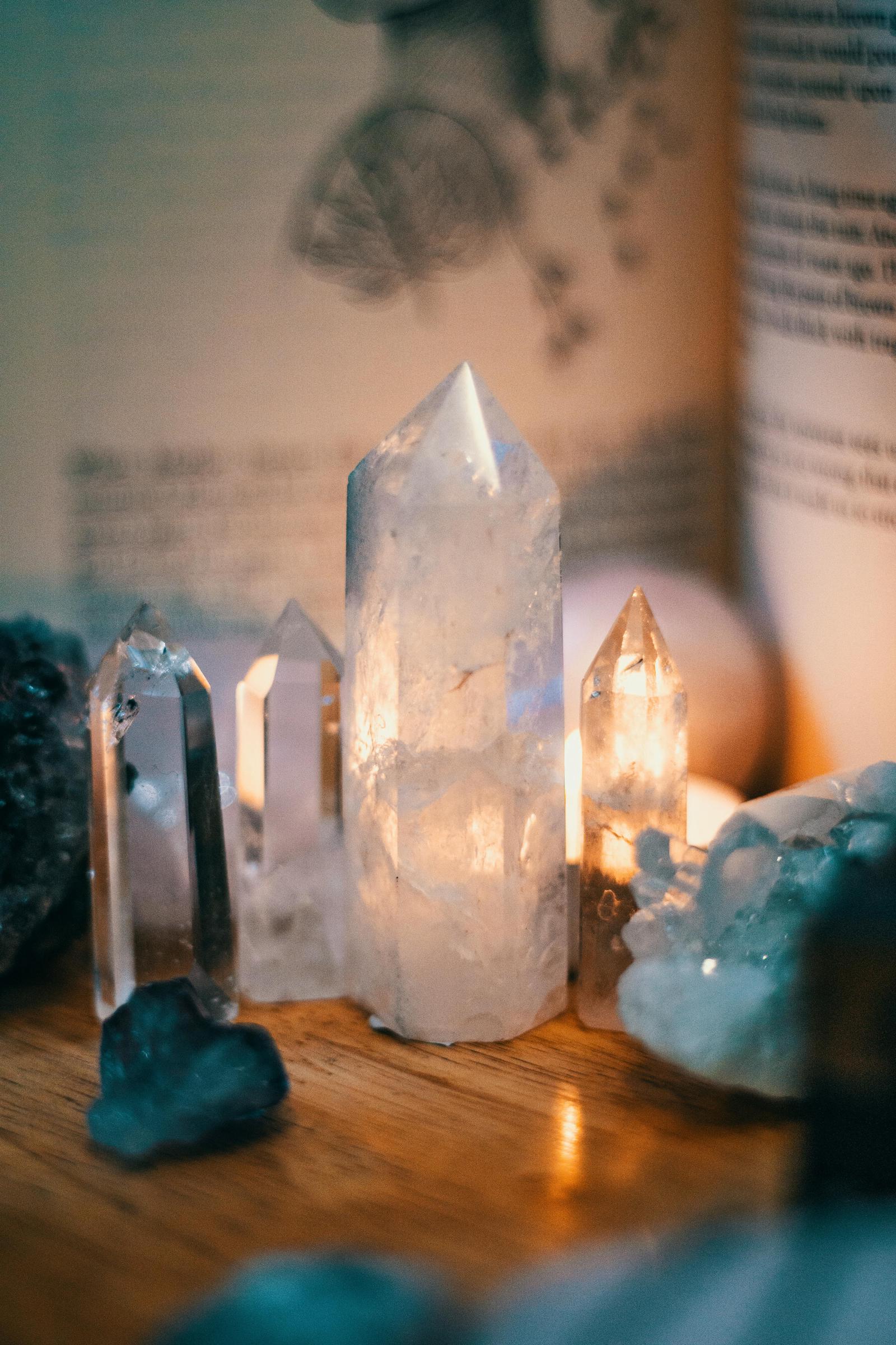 Crystals on a wooden table | Source: Pexels