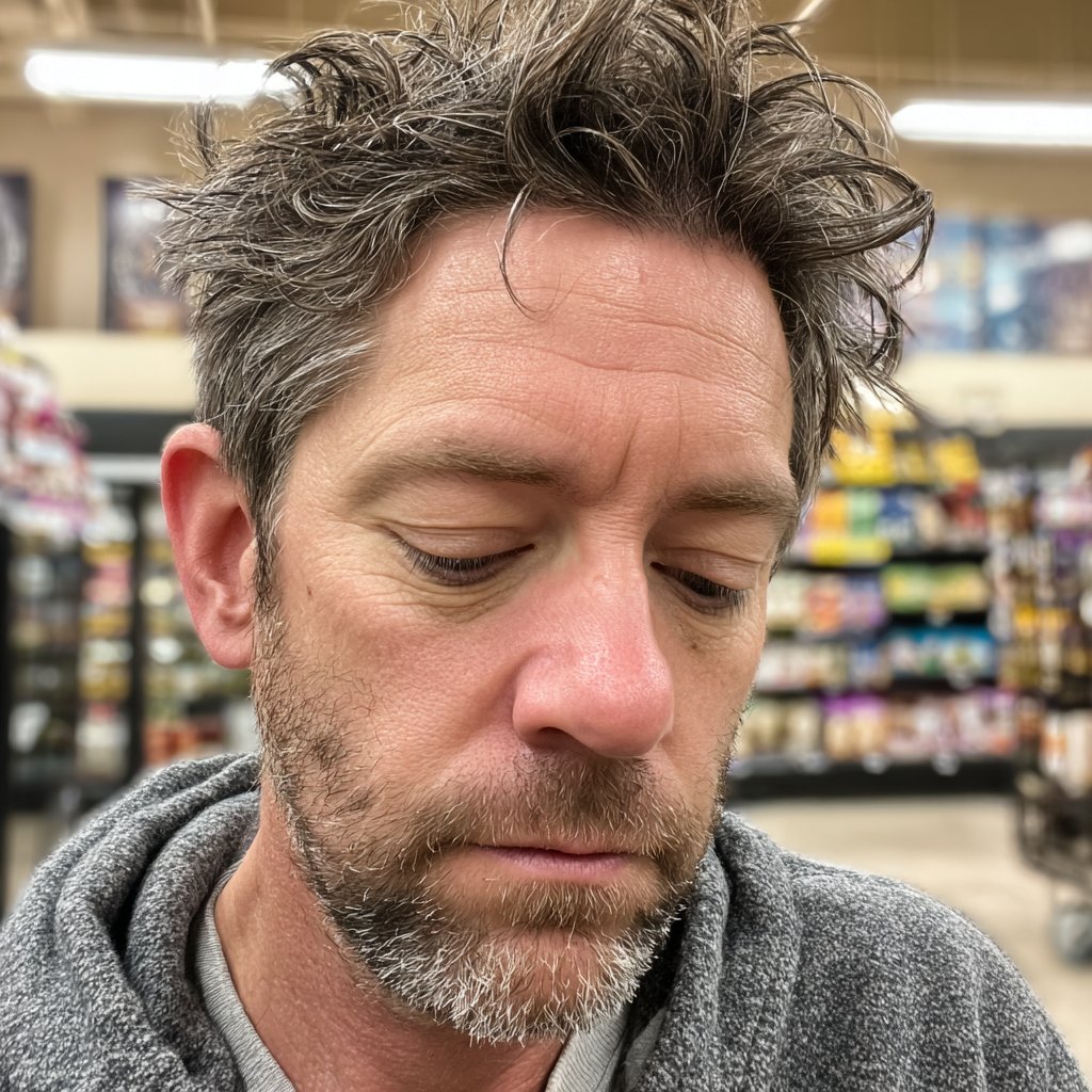 A man looking down at the ground | Source: Midjourney