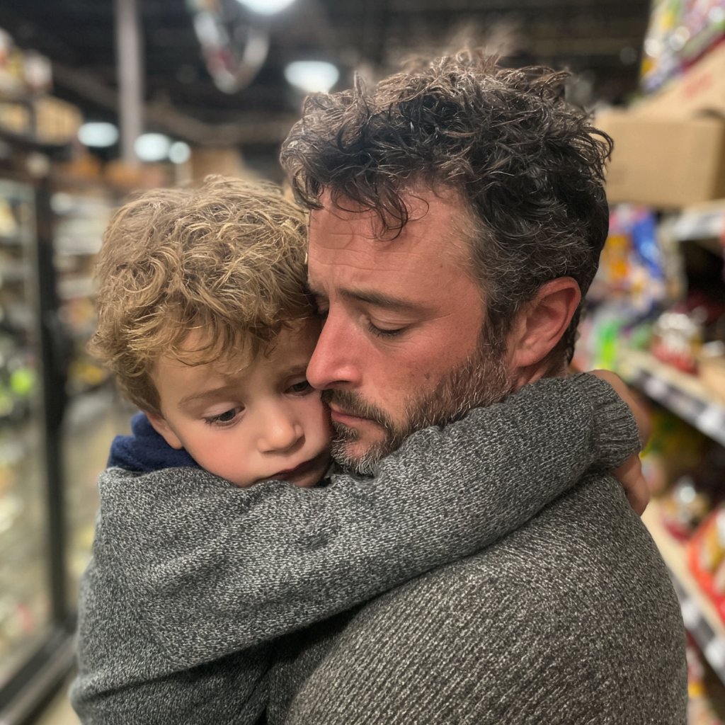 An emotional man holding his son | Source: Midjourney