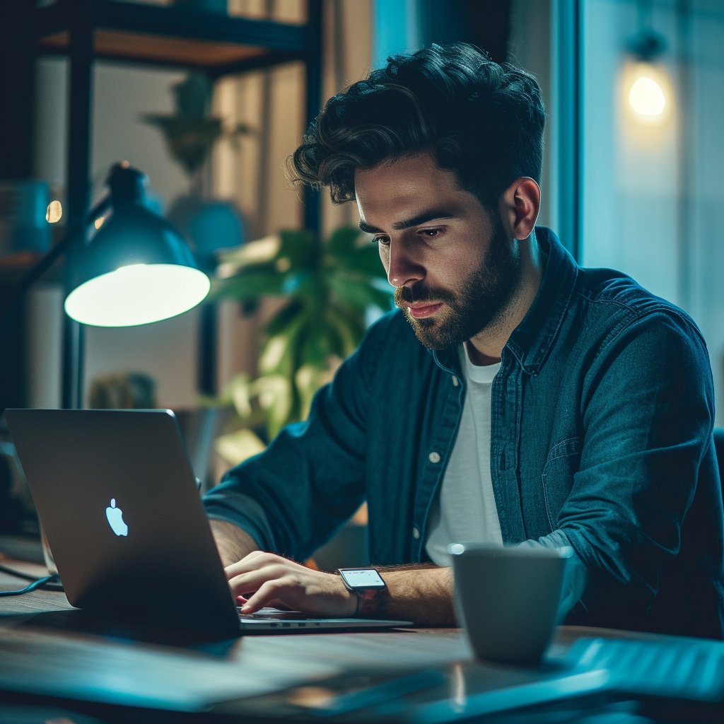 A man sitting and using a laptop | Source: Midjourney