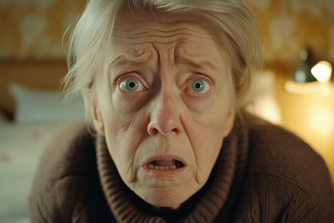 A shocked elderly woman | Source: Midjourney