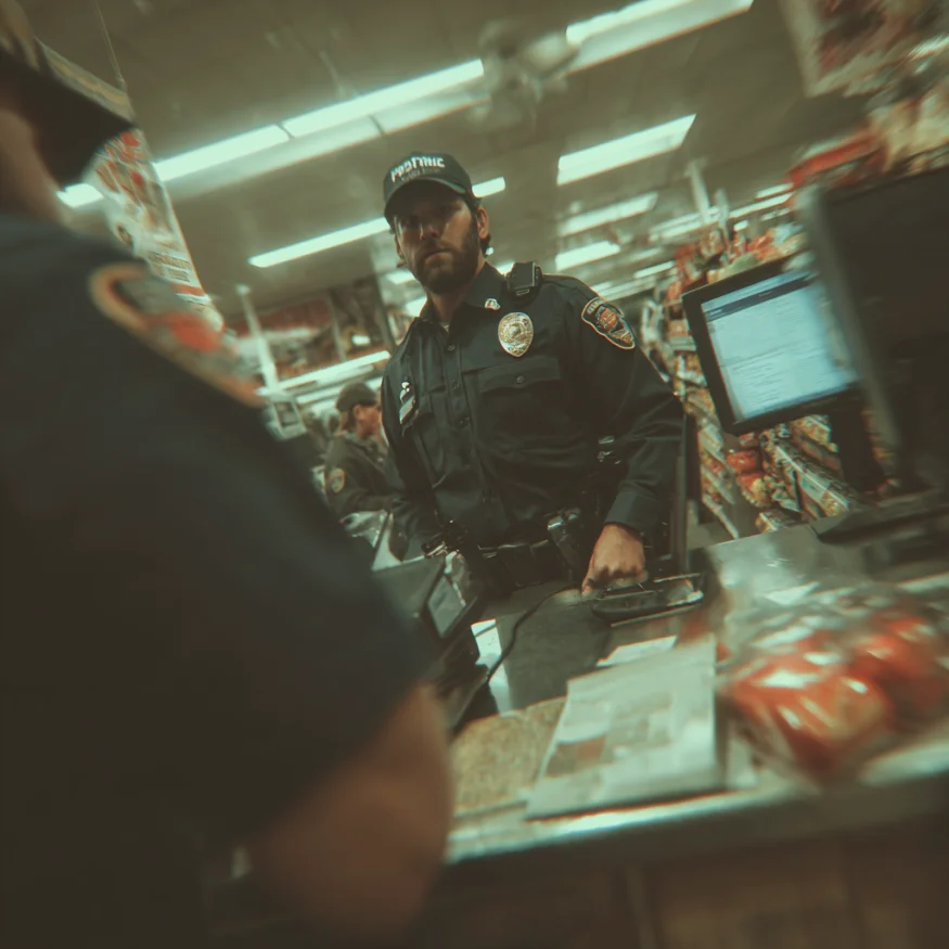 A police officer at a grocery store checkout | Source: Midjourney