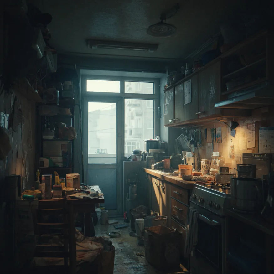 A cluttered apartment interior | Source: Midjourney