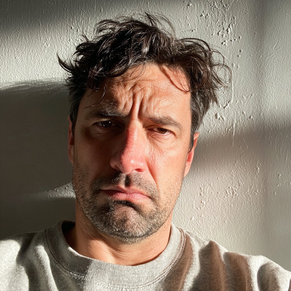A frowning man leaning against a wall | Source: Midjourney