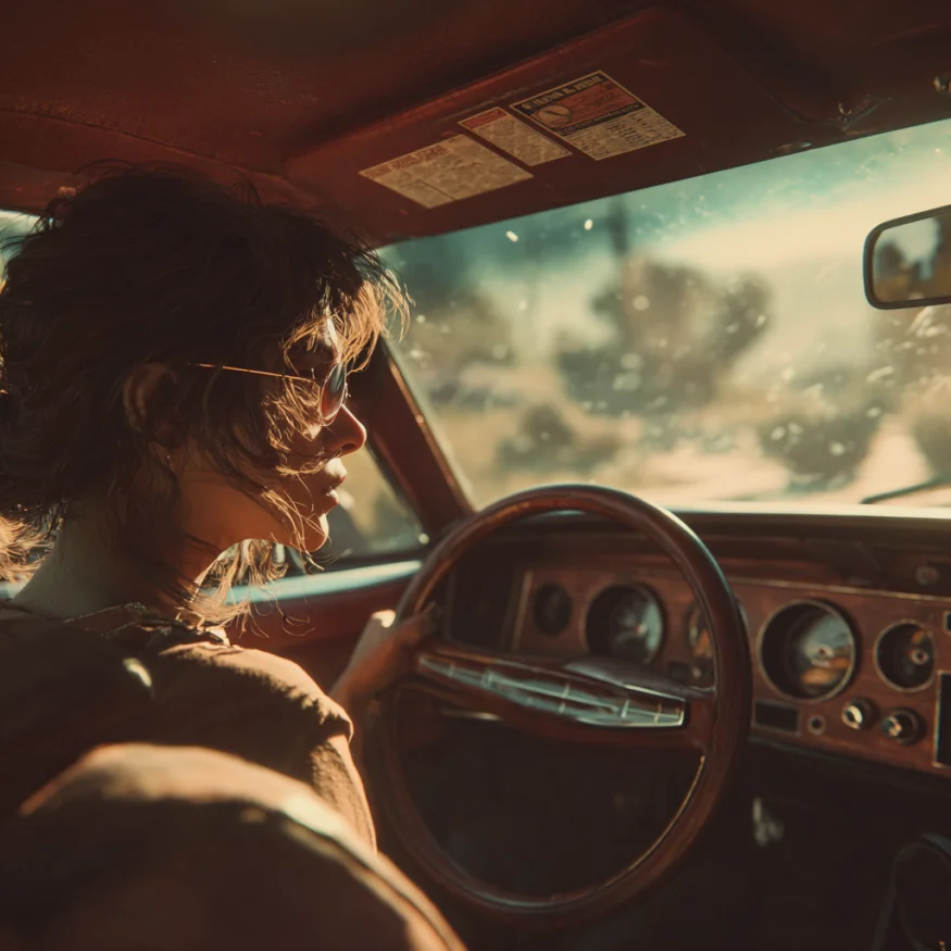 A woman driving a car | Source: Midjourney