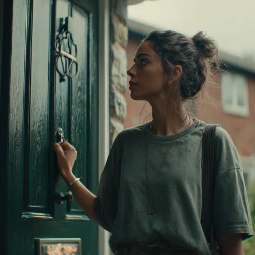 A woman walking through a door | Source: Midjourney