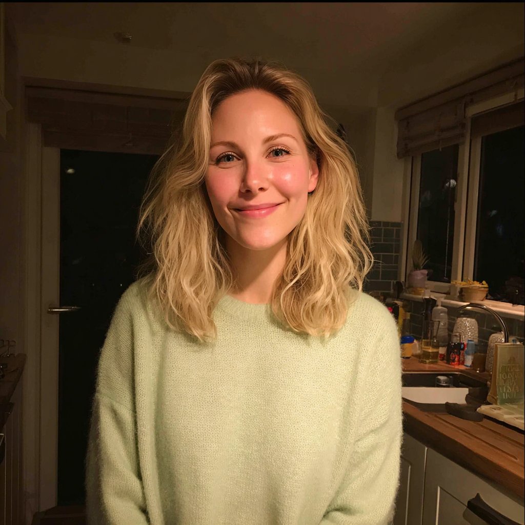 A smiling woman standing in a kitchen | Source: Midjourney