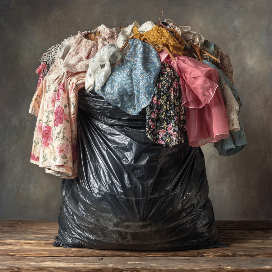 A black garbage bag full of dresses | Source: Midjourney