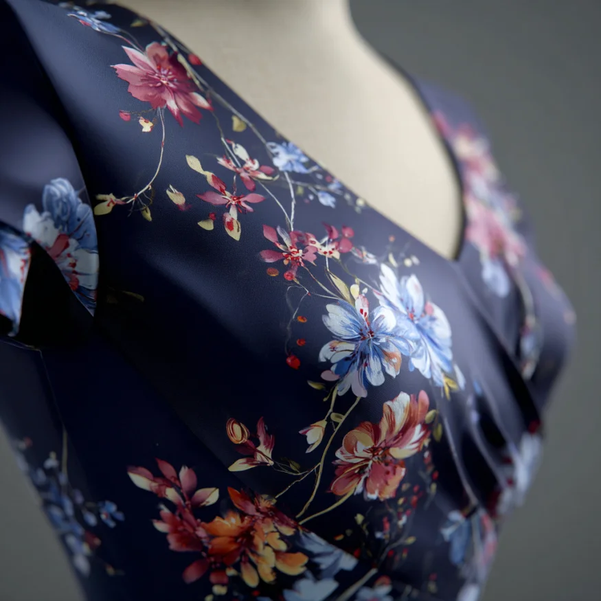 A navy floral dress | Source: Midjourney
