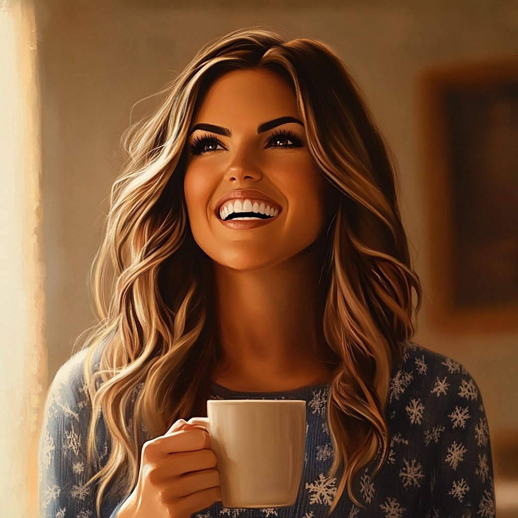 A woman holding a coffee cup and laughing | Source: Midjourney