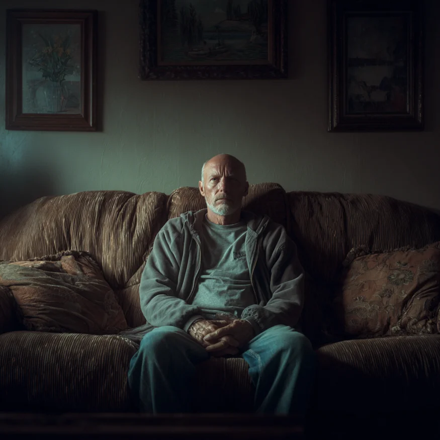 A man sitting on a couch | Source: Midjourney