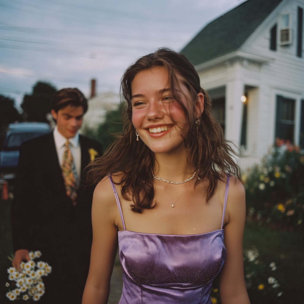 A happy girl with her prom date | Source: Midjourney