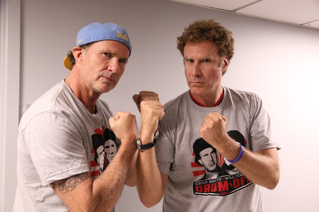 Chad Smith and Will Ferrell backstage at 