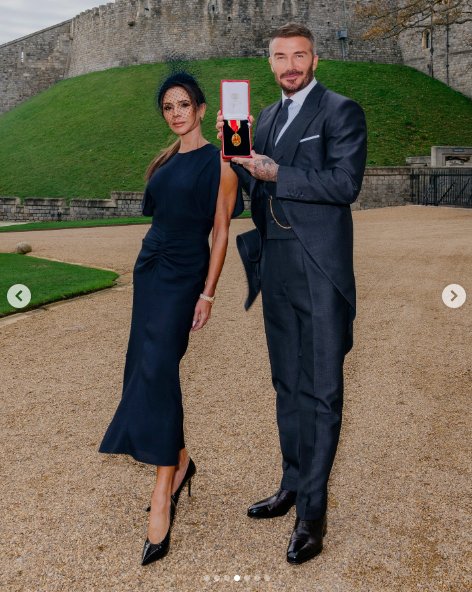 Victoria and David Beckham posing outside Windsor Castle. | Source: Instagram/victoriabeckham