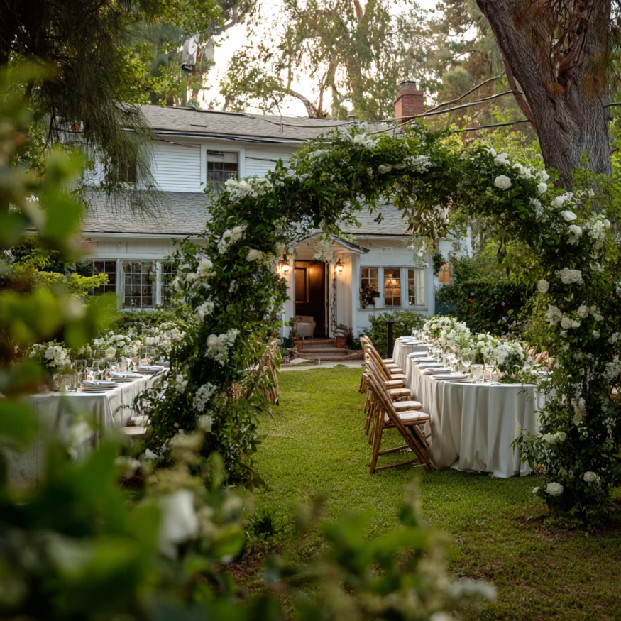 A backyard wedding setup | Source: Midjourney
