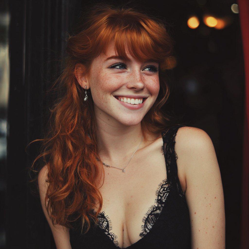 A smiling woman wearing a black dress | Source: Midjourney