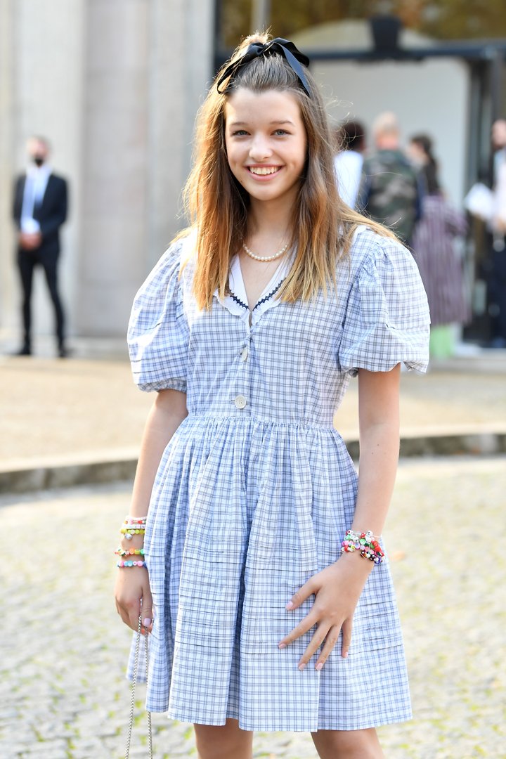 Ever Anderson, 13, attended the Miu Miu Womenswear Spring/Summer 2022 show as part of Paris Fashion Week on October 05, 2021, in France.