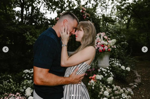 Travis Kelce and Taylor Swift sharing a tender moment after he proposed. | Source: Instagram/taylorswift