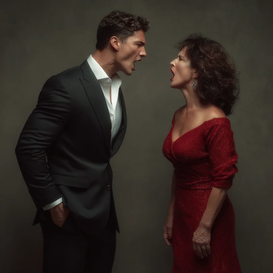 A man and his mother arguing | Source: Midjourney