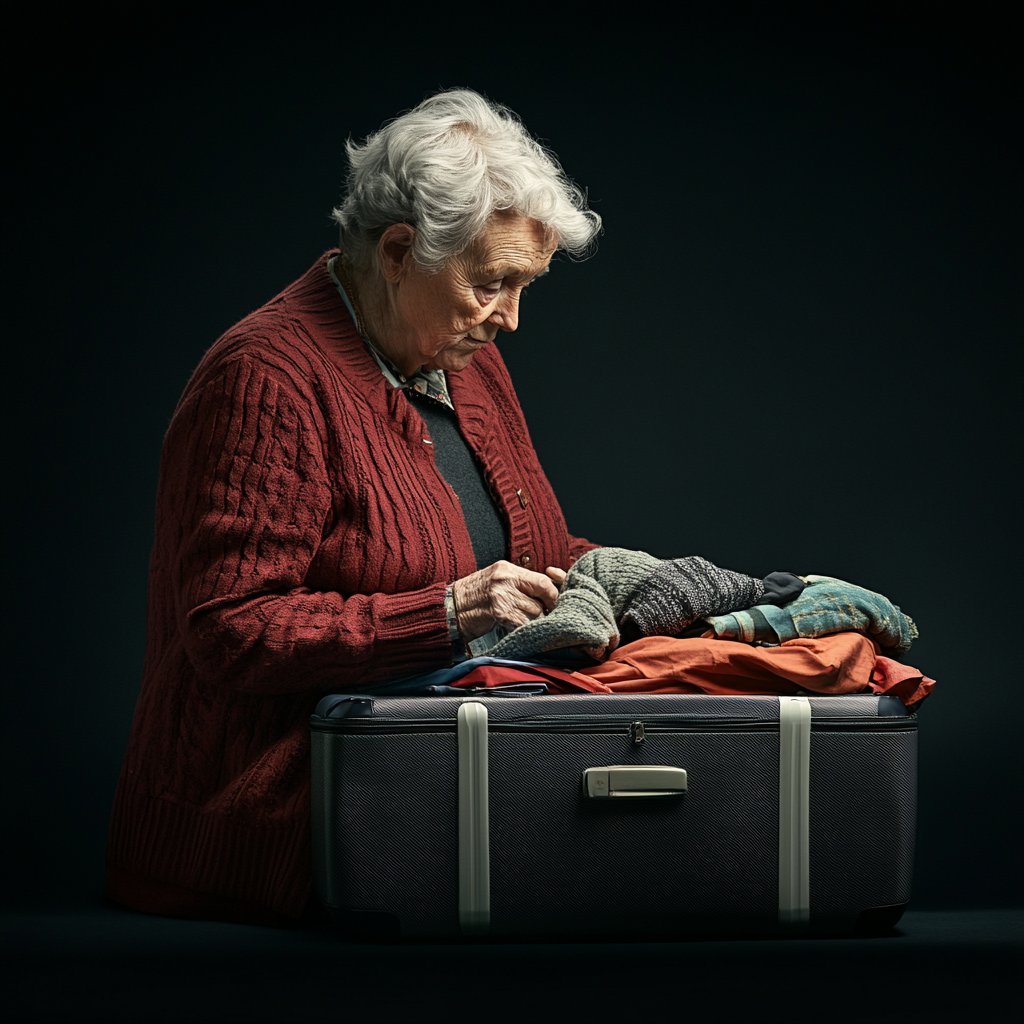 An elderly woman packing her suitcase | Source: Midjourney