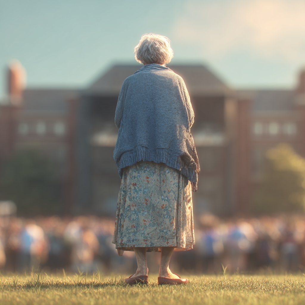 An elderly woman standing outside a building | Source: Midjourney