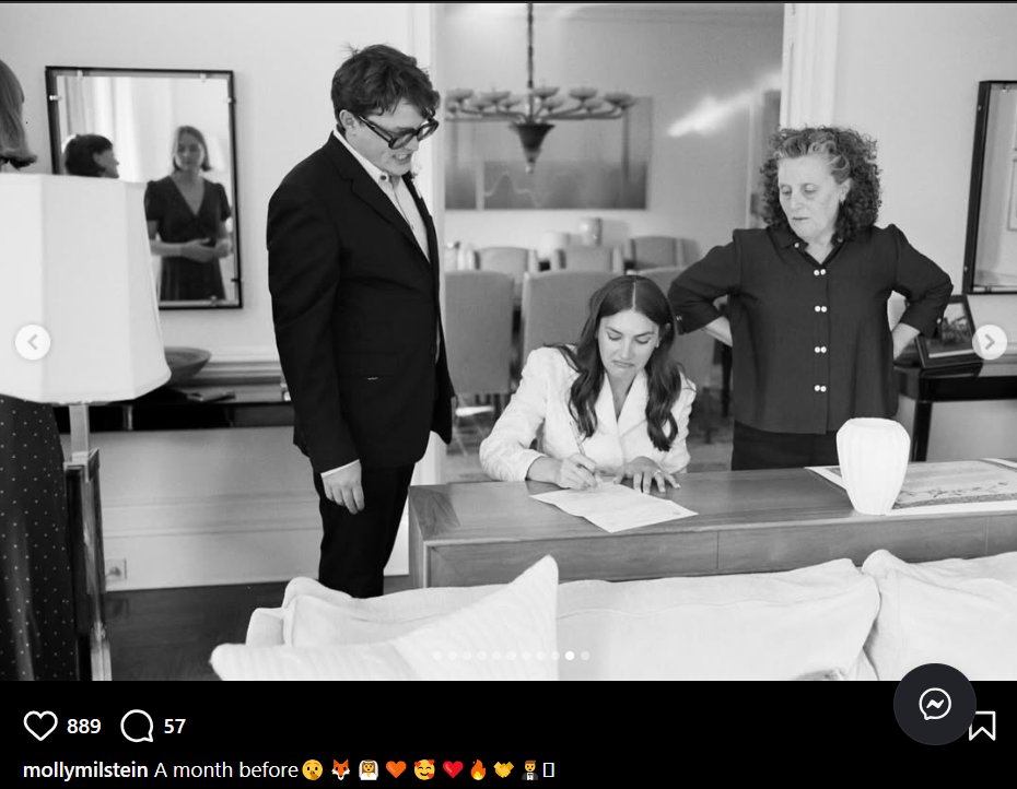 Molly Milstein signs a marriage certificate, dated November 5, 2025 | Source: Instagram/mollymilstein