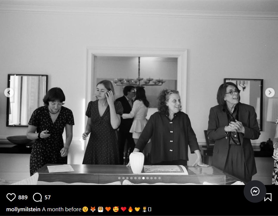 Sam Michael Fox's sister signs on a paper as Molly Milstein and Sam Michael Fox are seen in the background, dated November 5, 2025 | Source: Instagram/mollymilstein