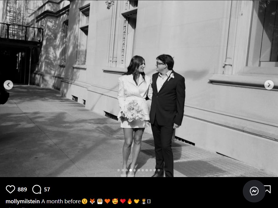 Molly Milstein and Sam Michael Fox are seen beaming after their wedding ceremony, dated November 5, 2025 | Source: Instagram/mollymilstein