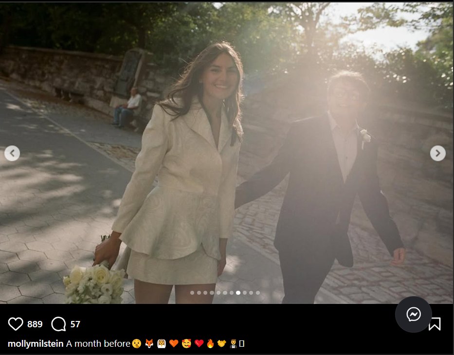 Molly Milstein and Sam Michael Fox are seen beaming after their wedding ceremony, dated November 5, 2025 | Source: Instagram/mollymilstein