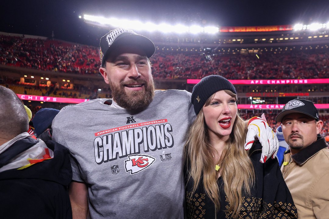 Travis Kelce and Taylor Swift after the AFC Championship Game at GEHA Field at Arrowhead Stadium on January 26, 2025, in Kansas City, Missouri. | Source: Getty Images