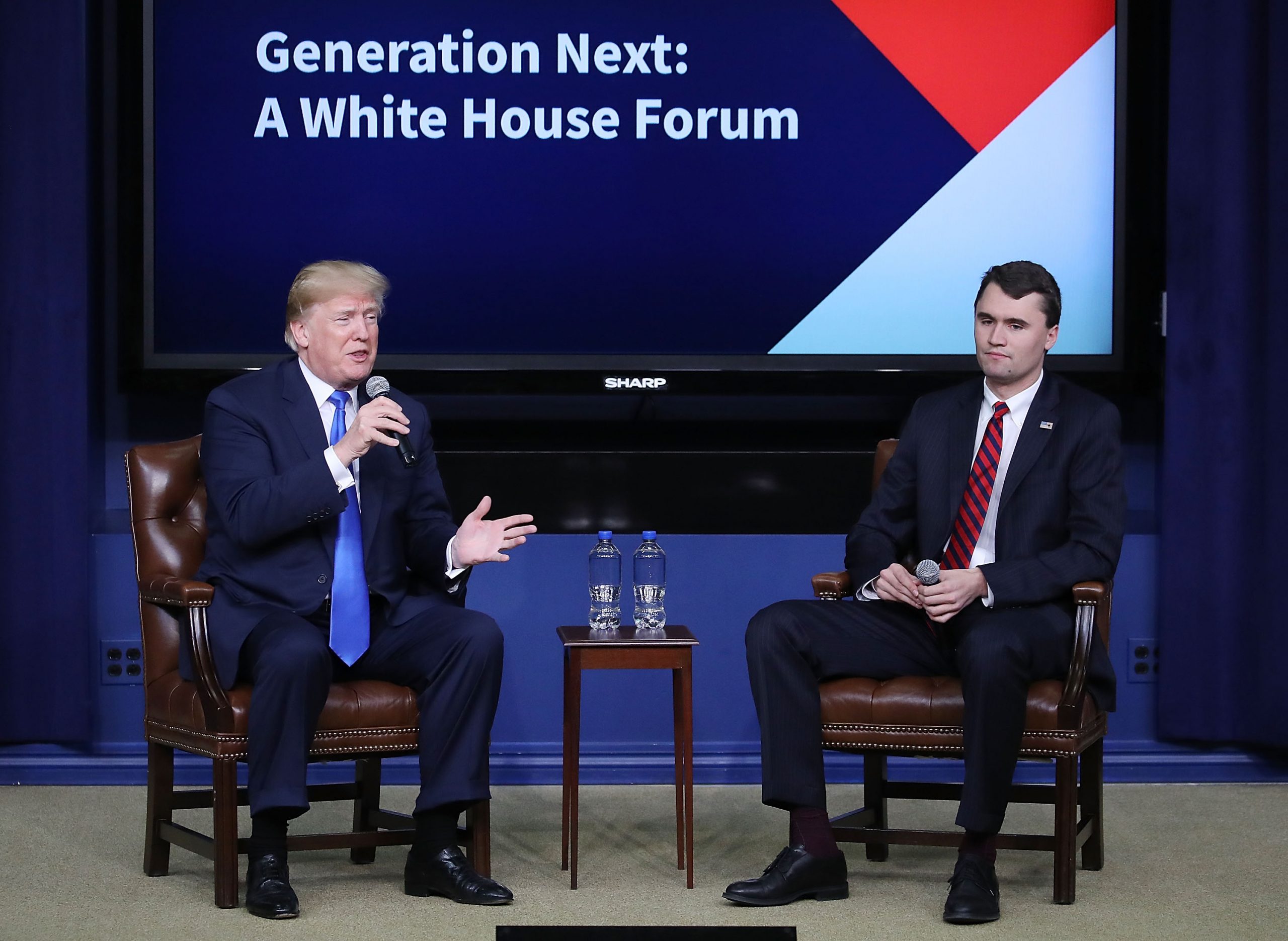 U.S. President Donald Trump and Charlie Kirk on stage at the Generation Next Summit in Washington, D.C., on March 22, 2018. | Source: Getty Images