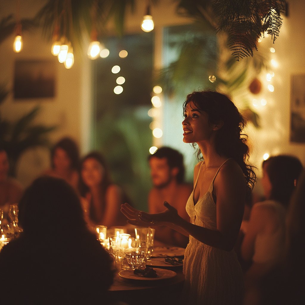 A host addressing guests | Source: Midjourney