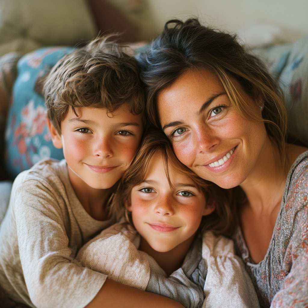 A happy mother and her children | Source: Midjourney