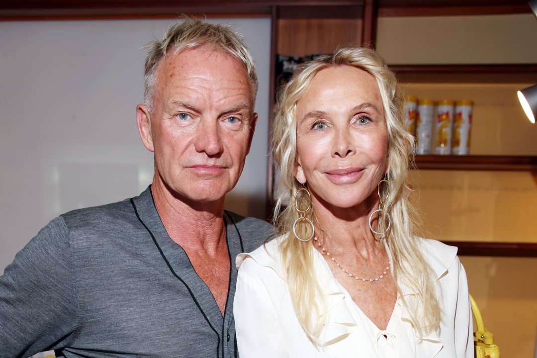 Trudie Styler, at 70, showed a smooth, soft-focus complexion, prominent lines extending from the outer eye corners, and a distinctive gentle curve to her lips that emphasized her smile lines, while attending the Ischia Global Festival 2024 with Sting on July 07, 2024, in Ischia, Italy.
