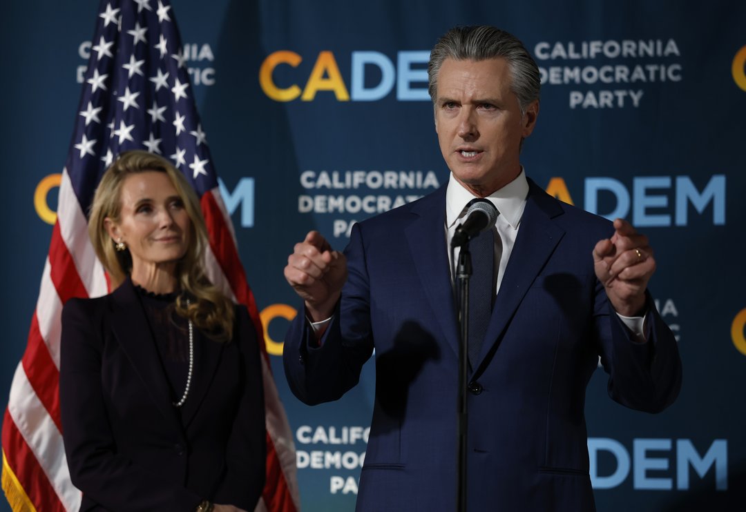 Jennifer and Gavin Newsom during an election night gathering at the California Democrats headquarters on November 4, 2025, in Sacramento, California. | Source: Getty Images