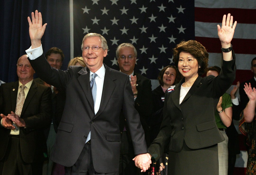 Mitch McConnell and Elaine Chao during an election night rally on November 4, 2008, in Louisville, Kentucky. | Source: Getty Images