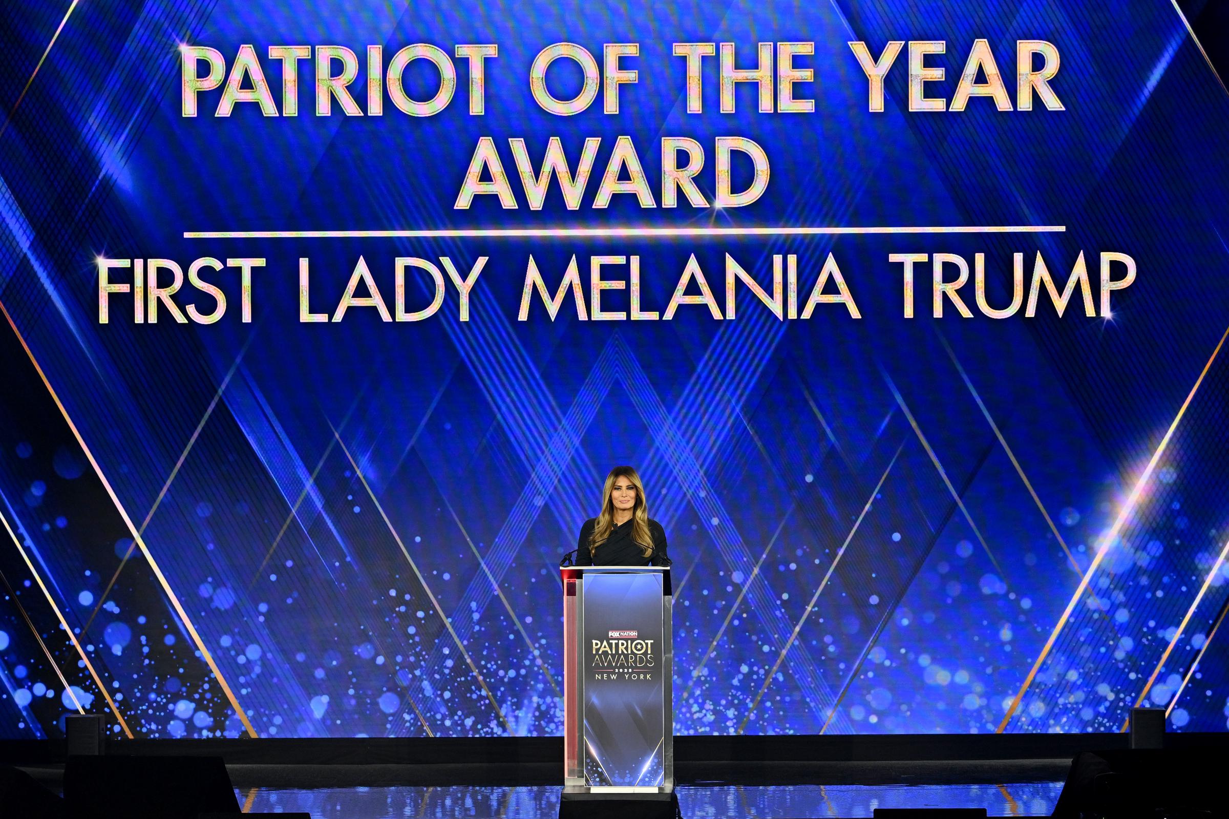 Melania Trump speaks onstage during the Fox Nation Patriot Awards on November 6, 2025 | Source: Getty Images
