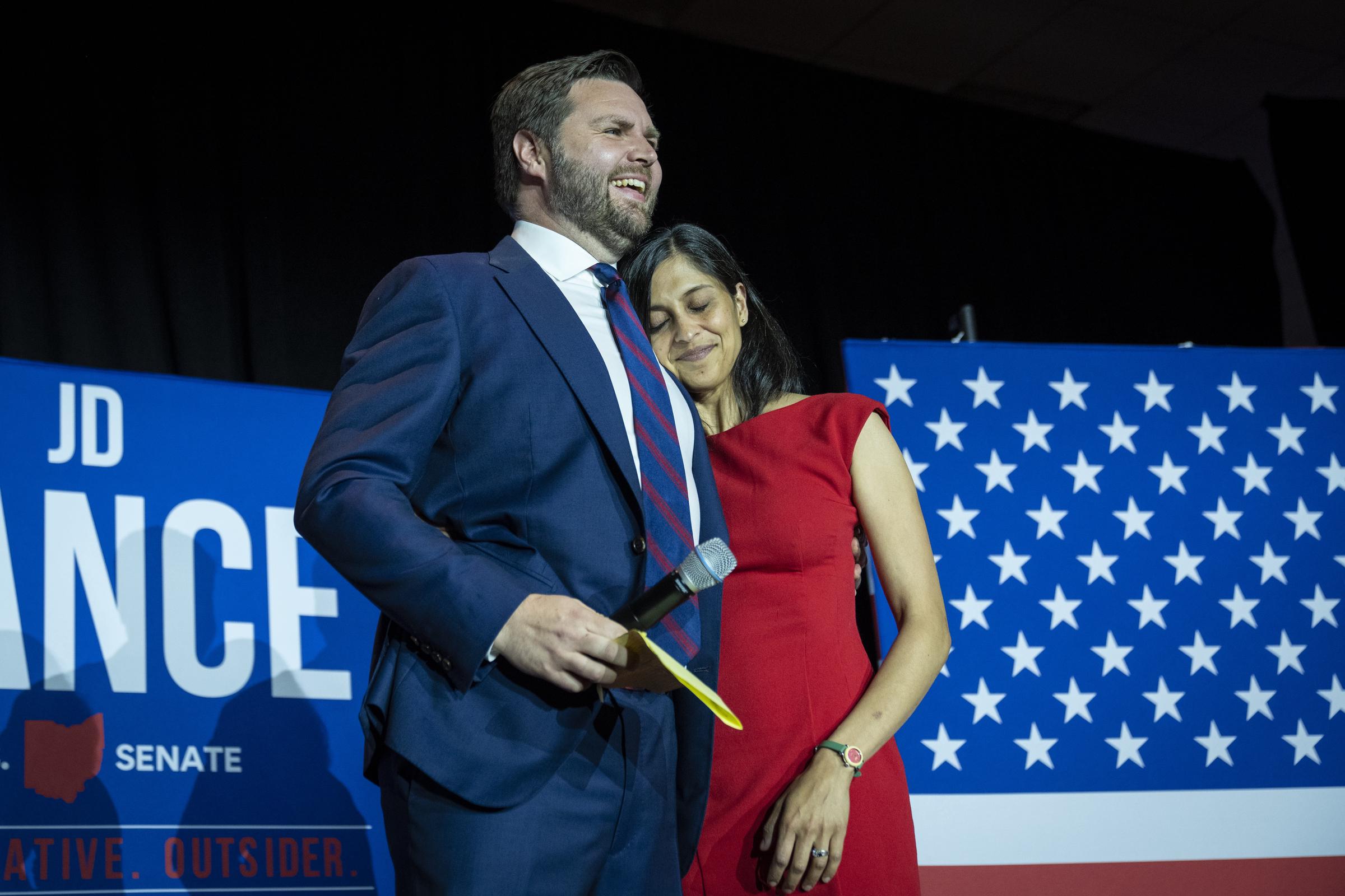 JD and Usha Vance after winning the primary, at an election night event at Duke Energy Convention Center on May 3, 2022, in Cincinnati, Ohio. | Source: Getty Images