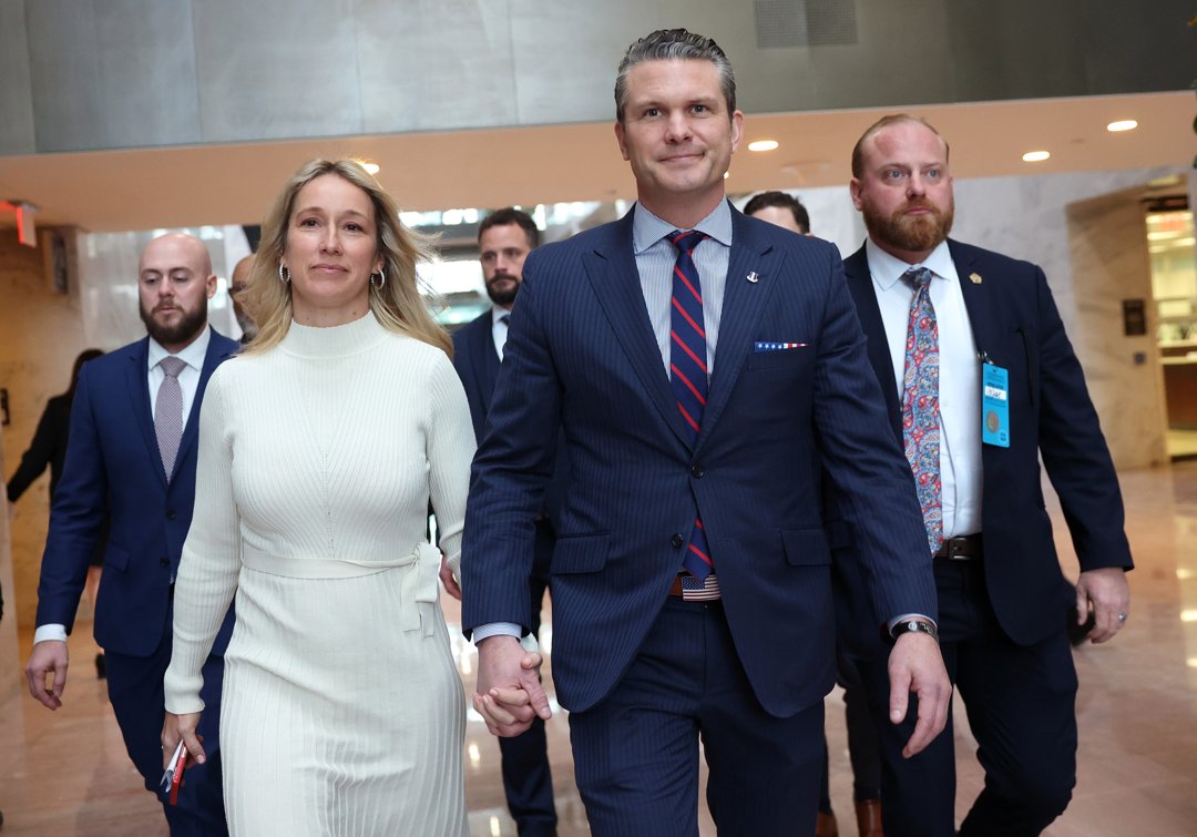 Pete Hegseth and Jennifer Rauchet at a meeting at the Hart Senate Office Building on January 8, 2025, in Washington, DC. | Source: Getty Images
