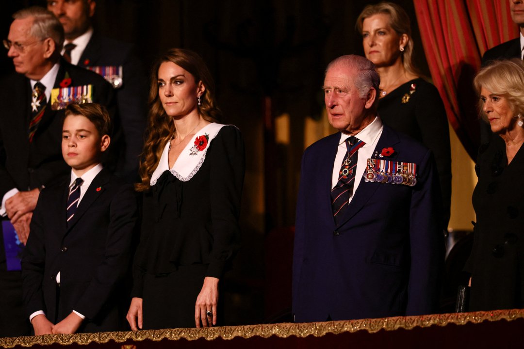 Prince George, Catherine, Princess of Wales, King Charles III, and Queen Camilla arrive at the Royal Albert Hall for the Royal British Legion Festival of Remembrance on November 8, 2025, in London, England. | Source: Getty Images