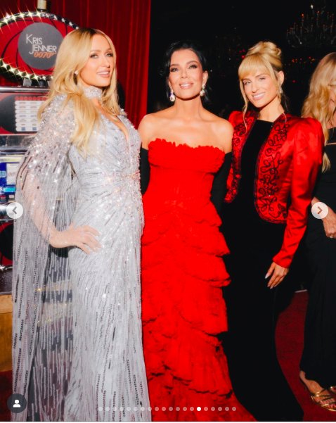 Paris Hilton, Kris Jenner and Meghan Trainor at Jenner's 70th birthday celebration at Jeff Bezos' mansion in Beverly Hills, California, posted on November 10, 2025. | Source: Instagram/krisjenner