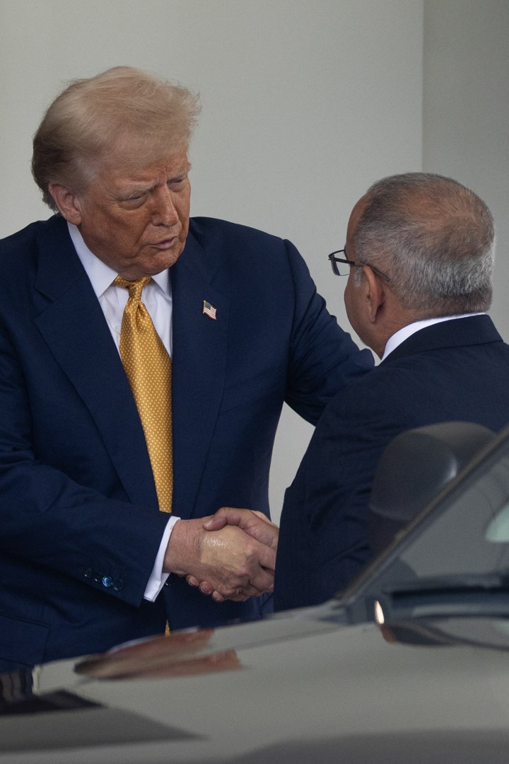 Donald Trump greeting Crown Prince Salman bin Hamad Al Khalifa of Bahrain outside the West Wing of the White House, on July 16, 2025, in Washington D.C. | Source: Getty Images