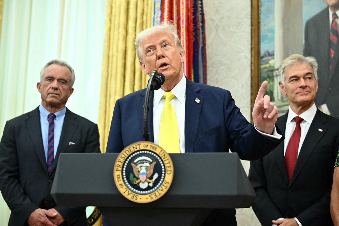 Donald Trump speaks after the swearing in of Mehmet Oz in the Oval Office of the White House in Washington, D.C. on April 18, 2025 | Source: Getty Images