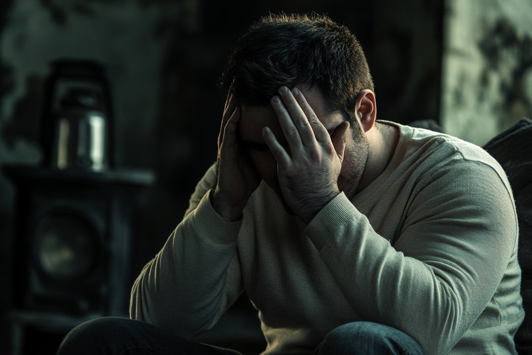 A man with his head in his hands | Source: Midjourney