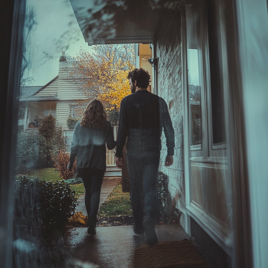 A couple leaving their house | Source: Midjourney