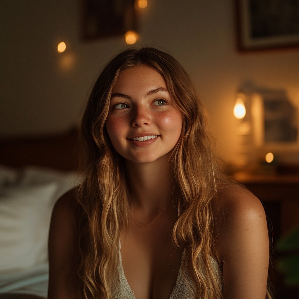 A woman smiling softly | Source: Midjourney