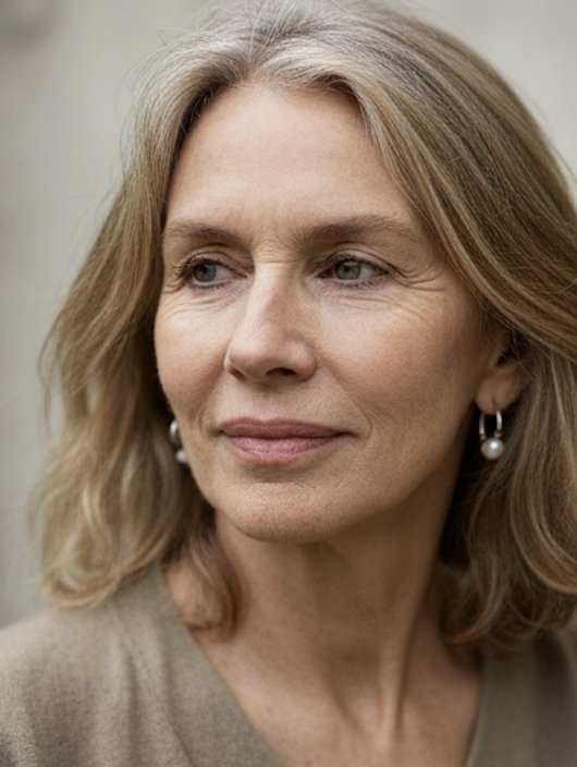 How Trudie Styler would've possibly looked if she hadn't needed so many surgeries after the van accident. In this one, her face is slightly less elongated than in her real photos, but it's still clearly her, with pronounced but more realistic cheekbones. | Source: Grok